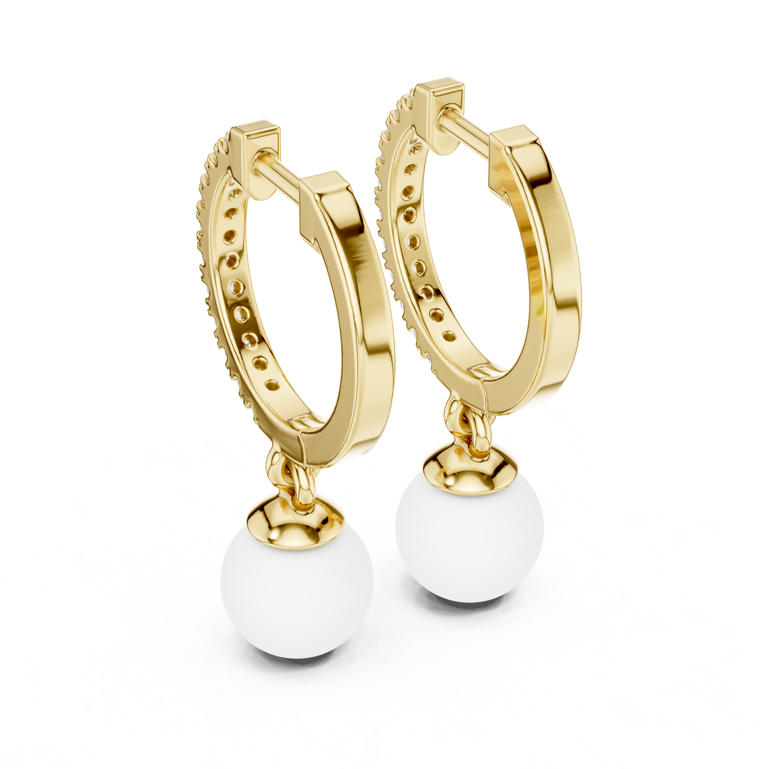 Round Brilliant Diamond Pavé Huggie Hoop Earrings with Classic Round Pearl Drop