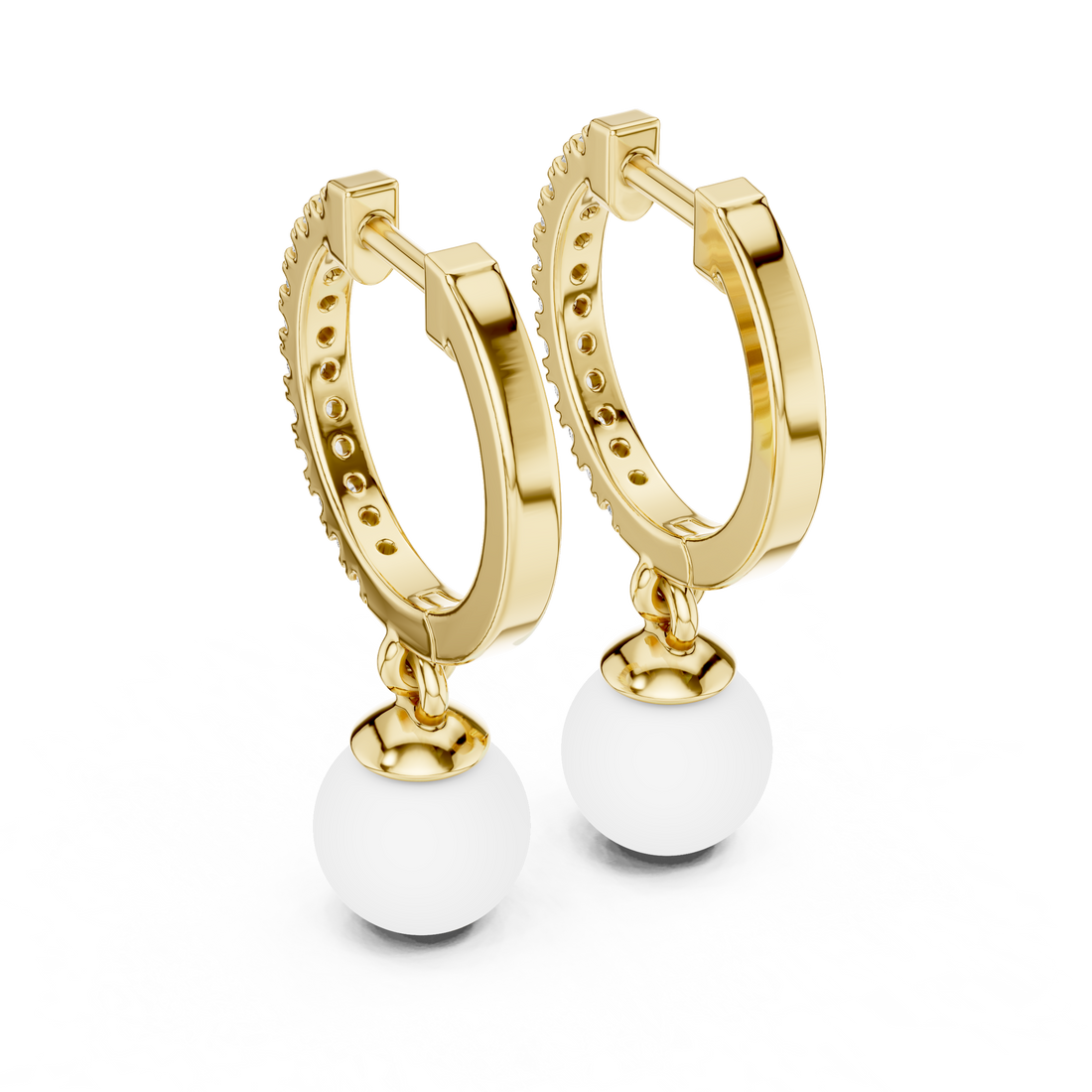 Round Brilliant Diamond Pavé Huggie Hoop Earrings with Classic Round Pearl Drop