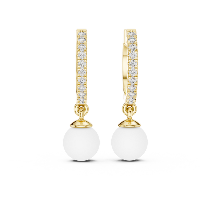 Round Brilliant Diamond Pavé Huggie Hoop Earrings with Classic Round Pearl Drop