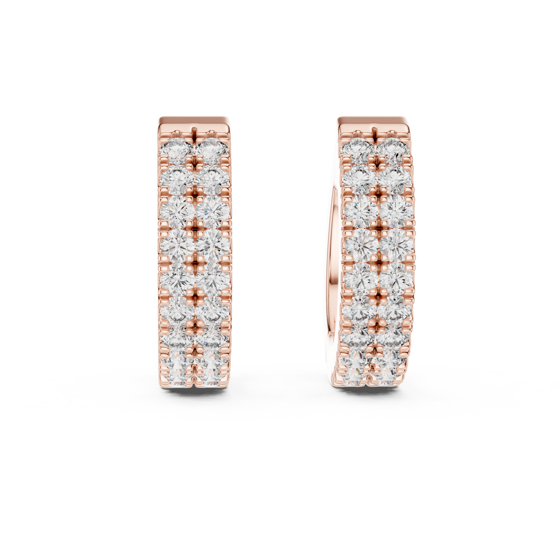 Double Row Round Diamond Huggie Hoop Earrings