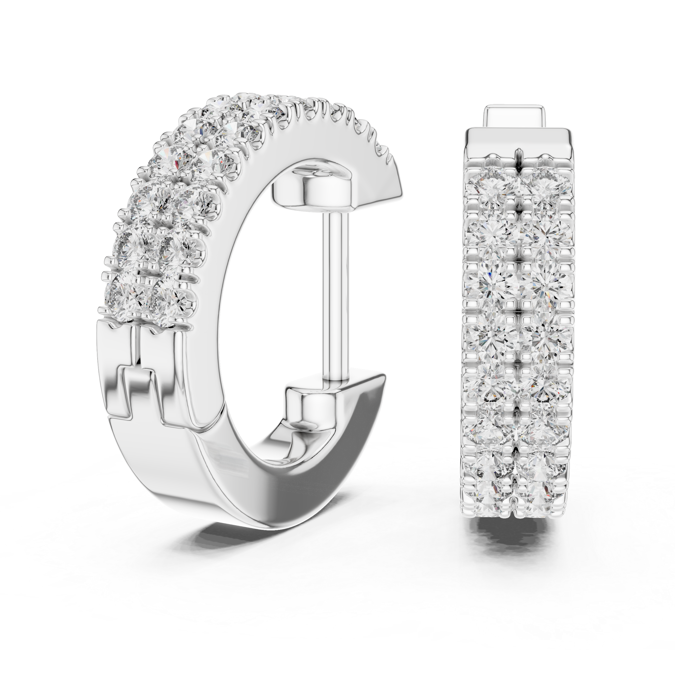 Double Row Round Diamond Huggie Hoop Earrings