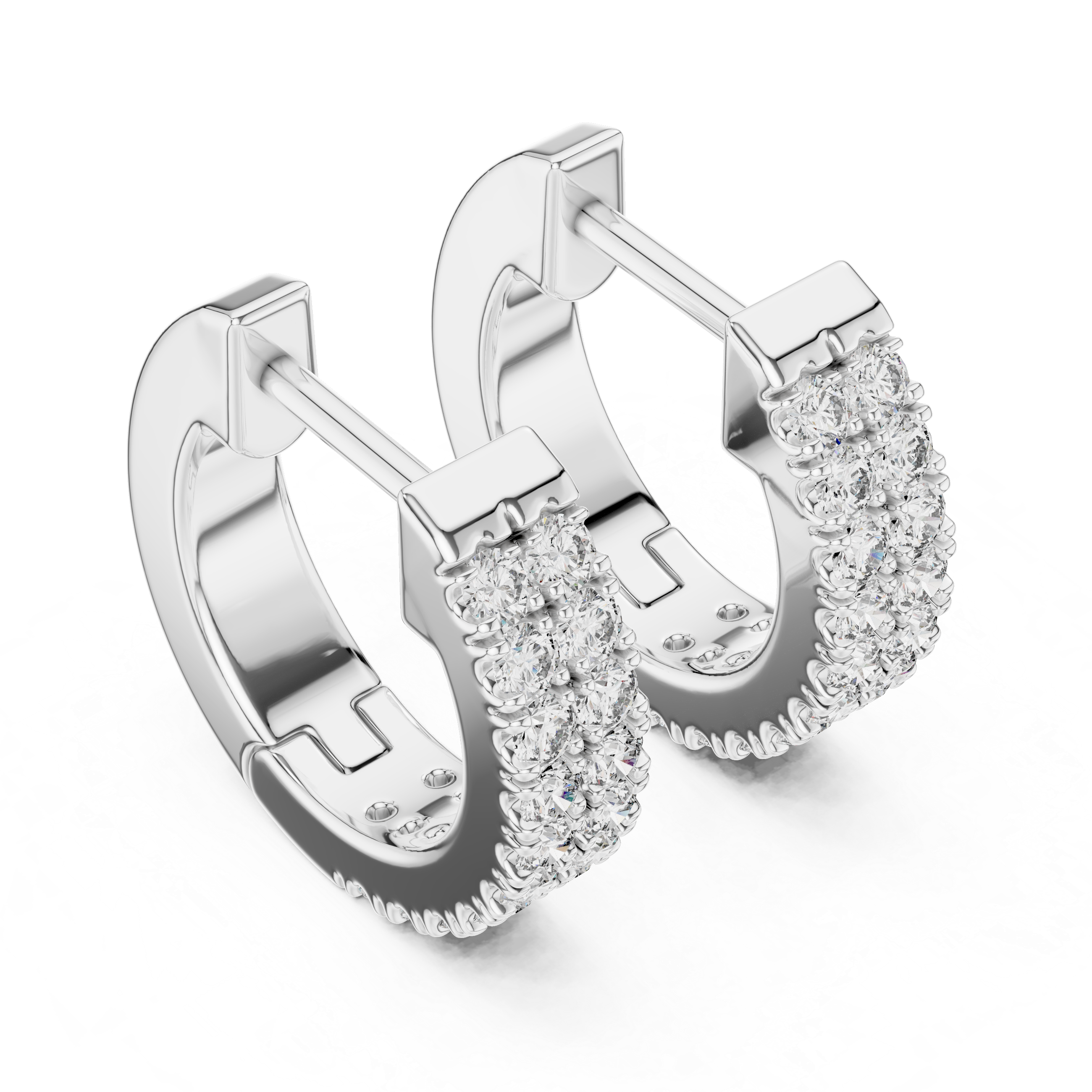 Double Row Round Diamond Huggie Hoop Earrings
