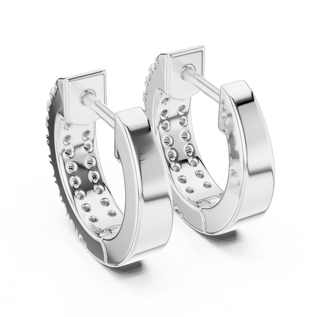 Double Row Round Diamond Huggie Hoop Earrings