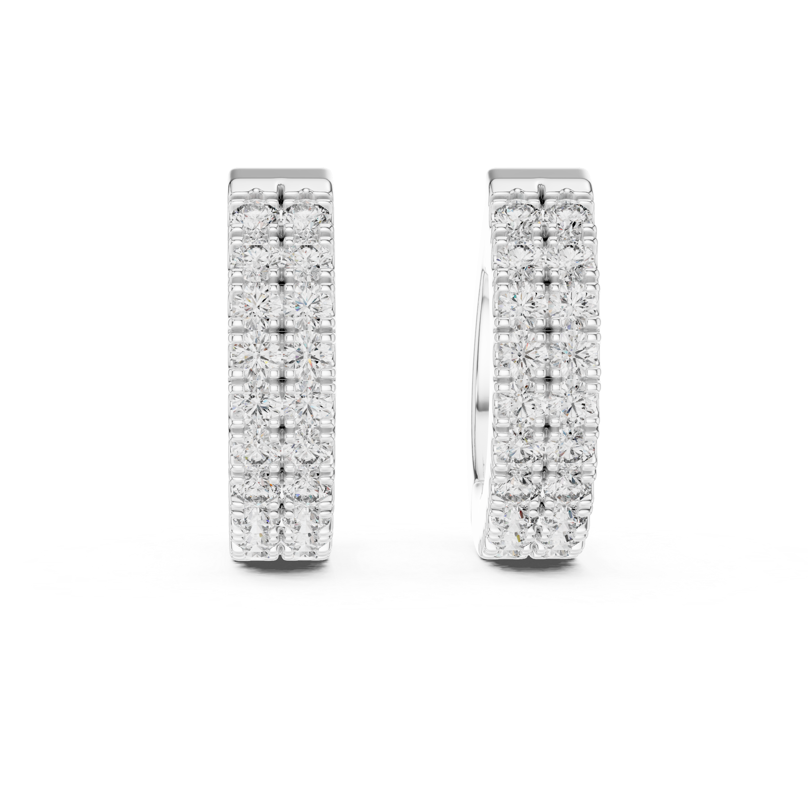 Double Row Round Diamond Huggie Hoop Earrings