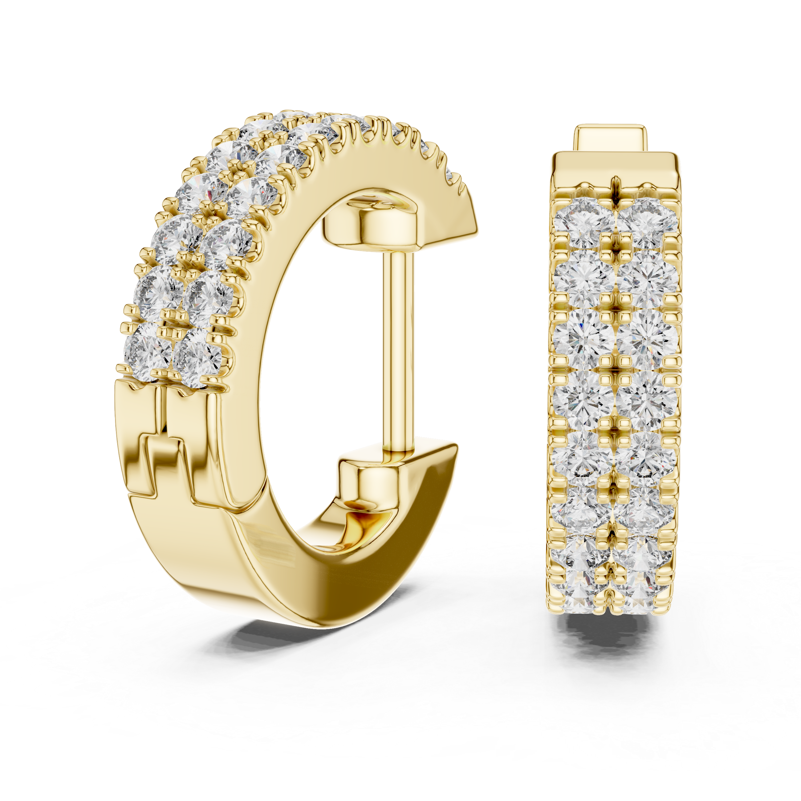 Double Row Round Diamond Huggie Hoop Earrings