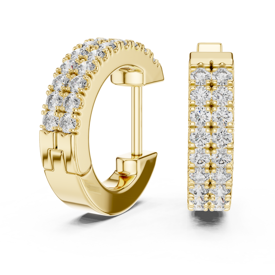 Double Row Round Diamond Huggie Hoop Earrings