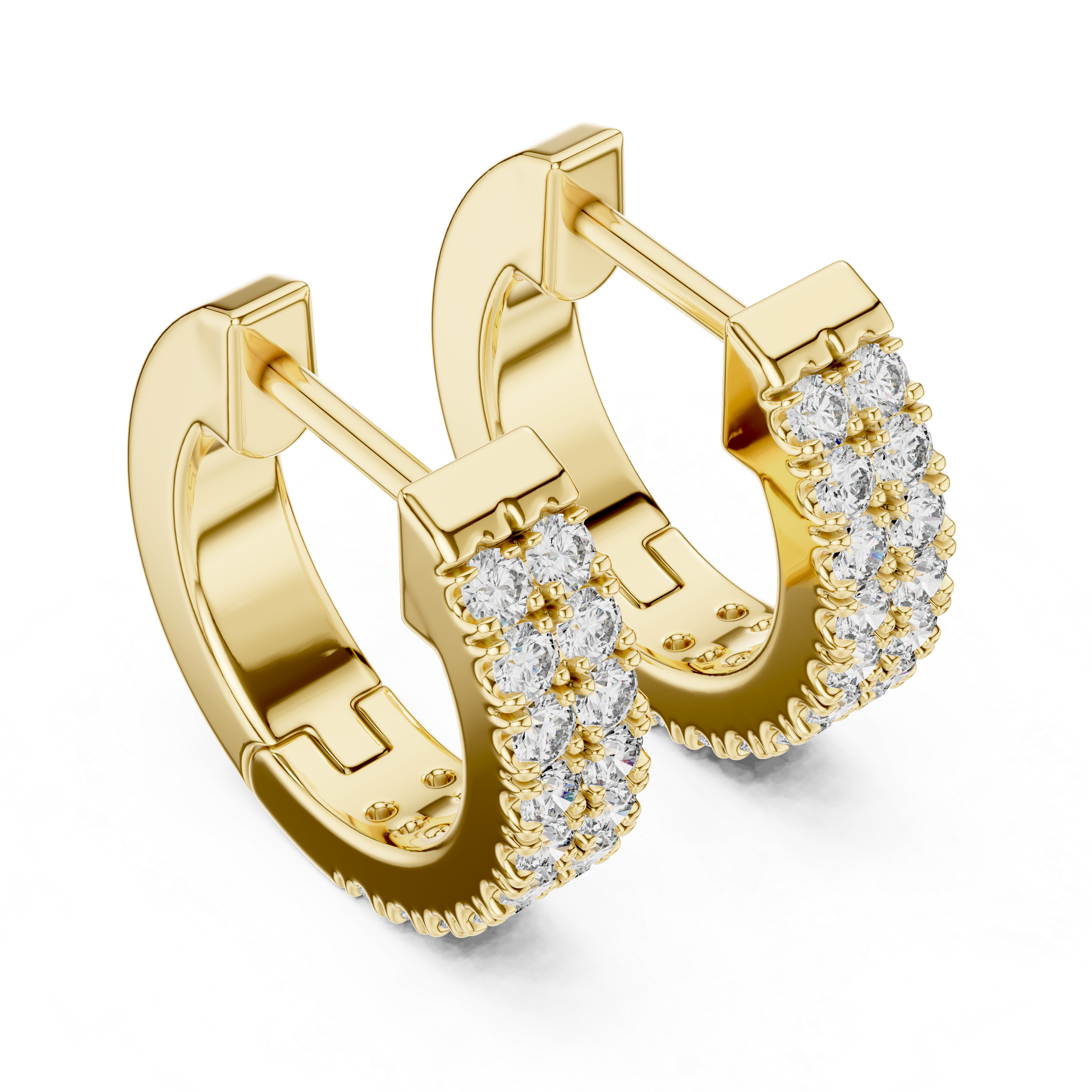 Double Row Round Diamond Huggie Hoop Earrings