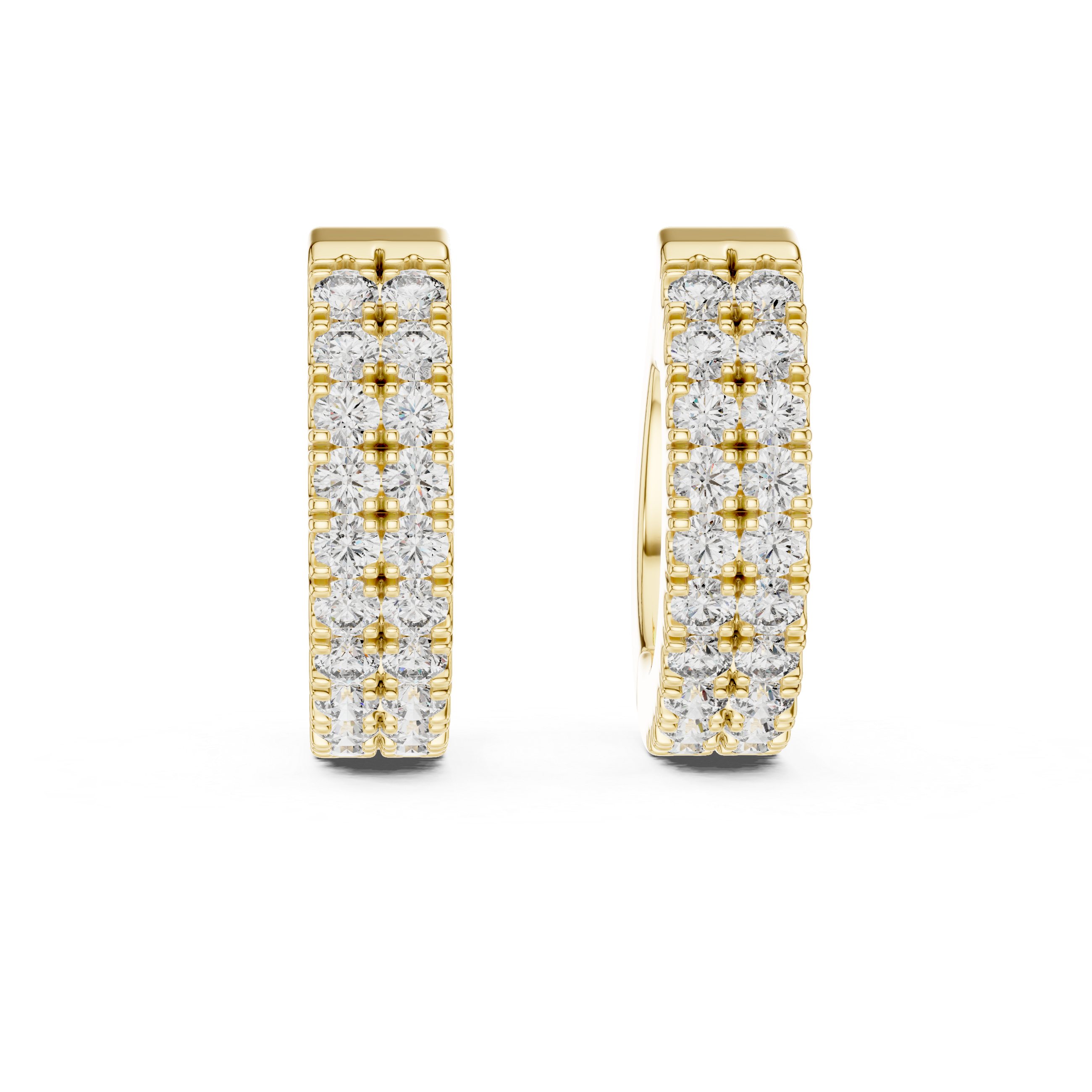 Double Row Round Diamond Huggie Hoop Earrings