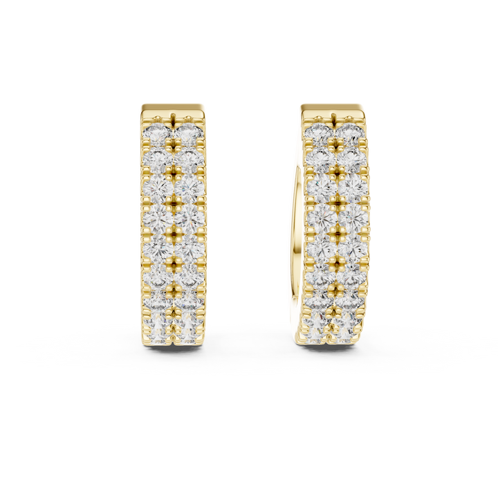 Double Row Round Diamond Huggie Hoop Earrings
