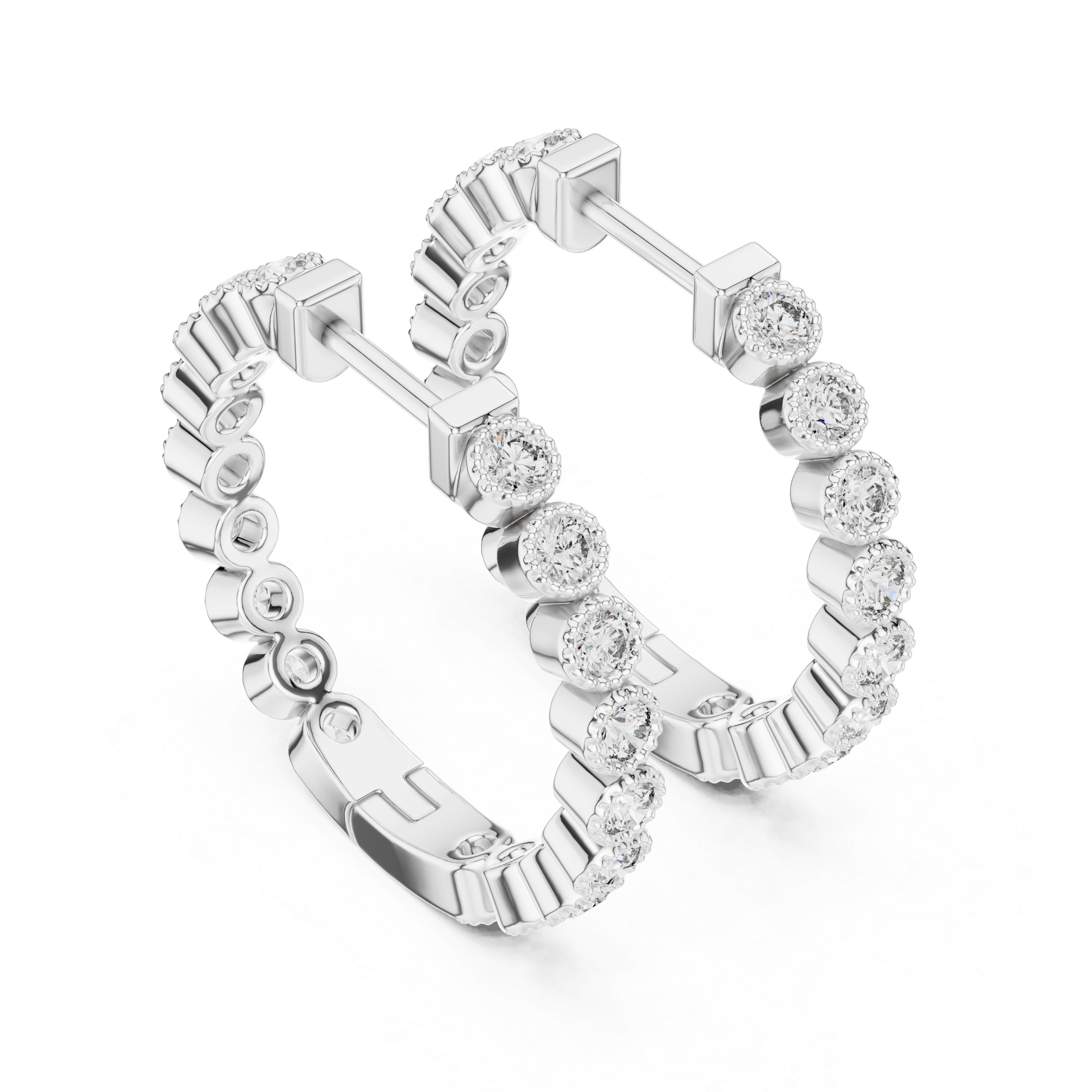 Round Brilliant Diamond Bezel Set Huggie Hoop Earrings