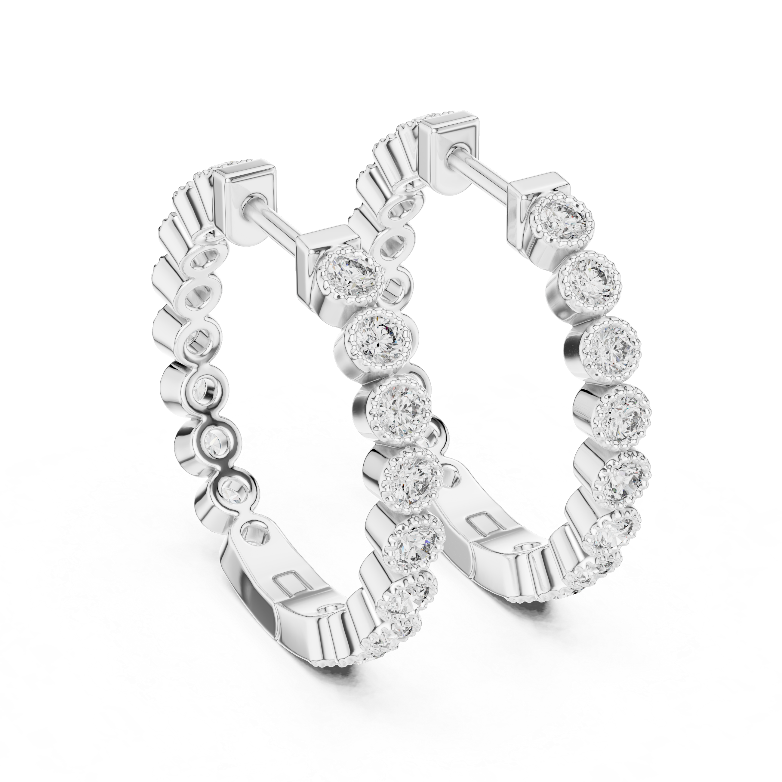 Round Brilliant Diamond Bezel Set Huggie Hoop Earrings