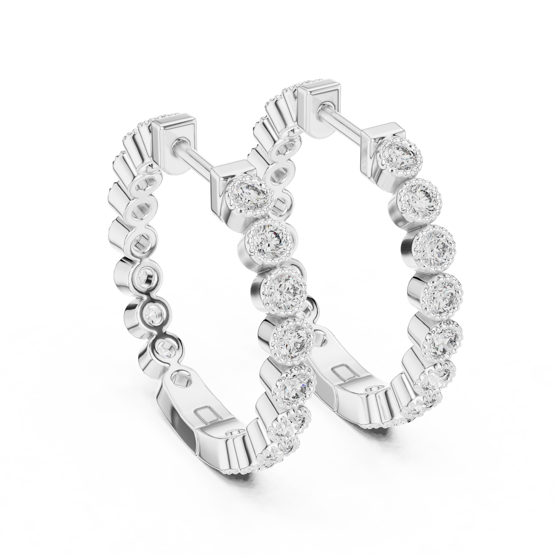 Round Brilliant Diamond Bezel Set Huggie Hoop Earrings