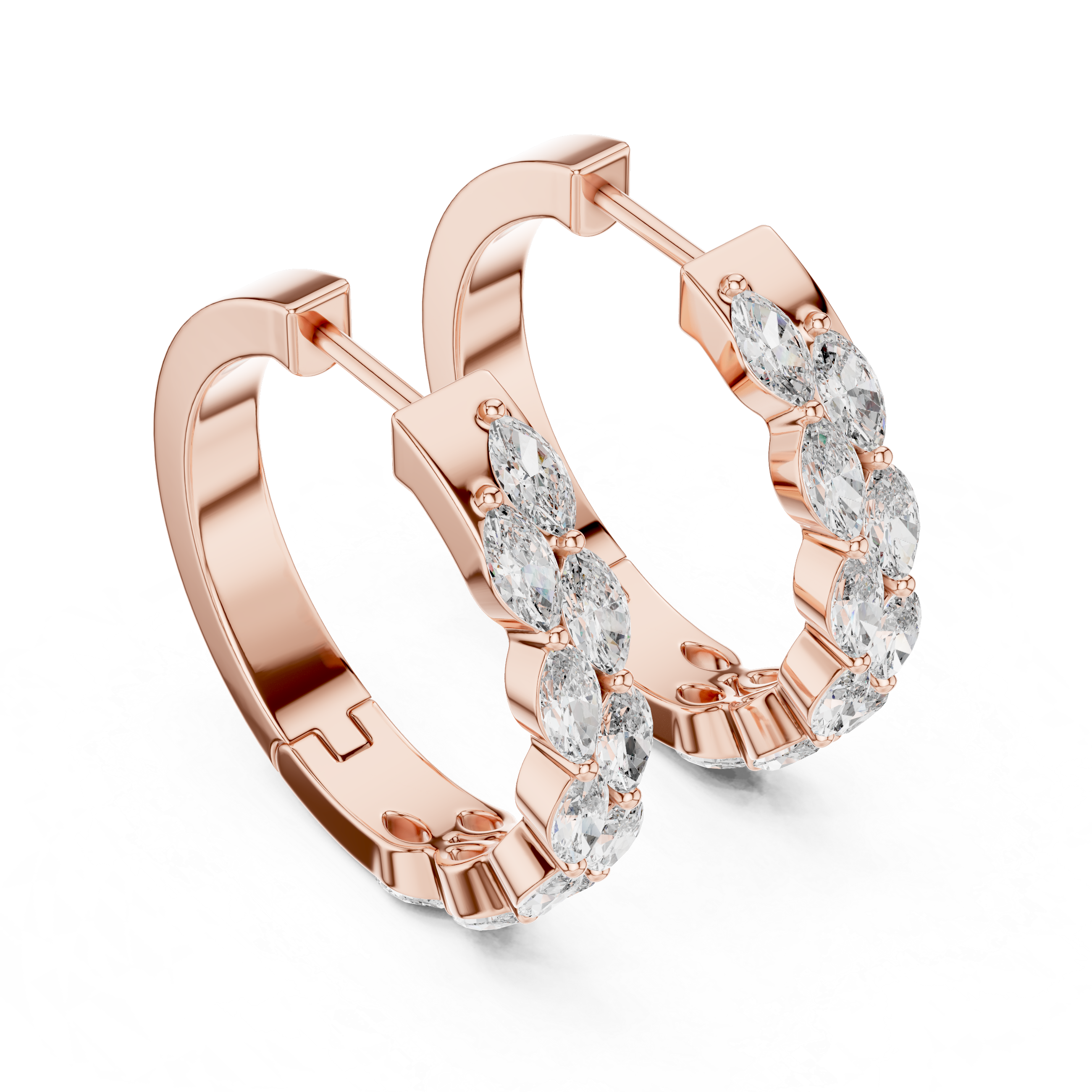 Marquise Cut Diamond Alternating Hoop Earrings