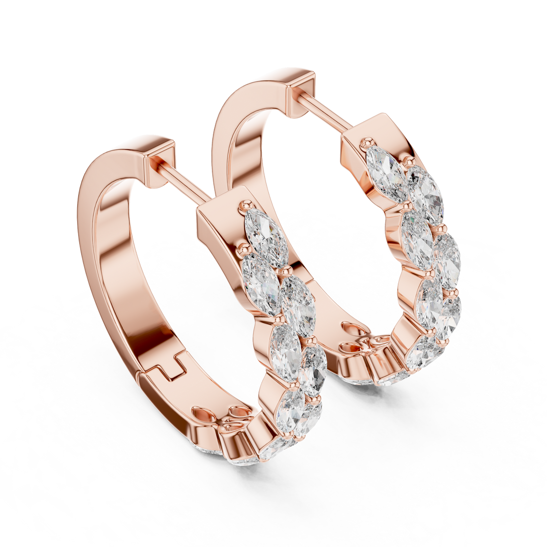 Marquise Cut Diamond Alternating Hoop Earrings