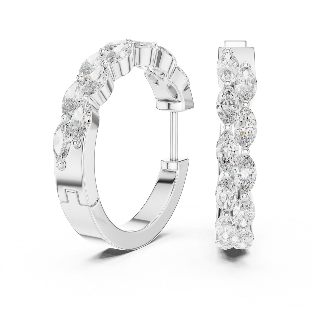 Marquise Cut Diamond Alternating Hoop Earrings