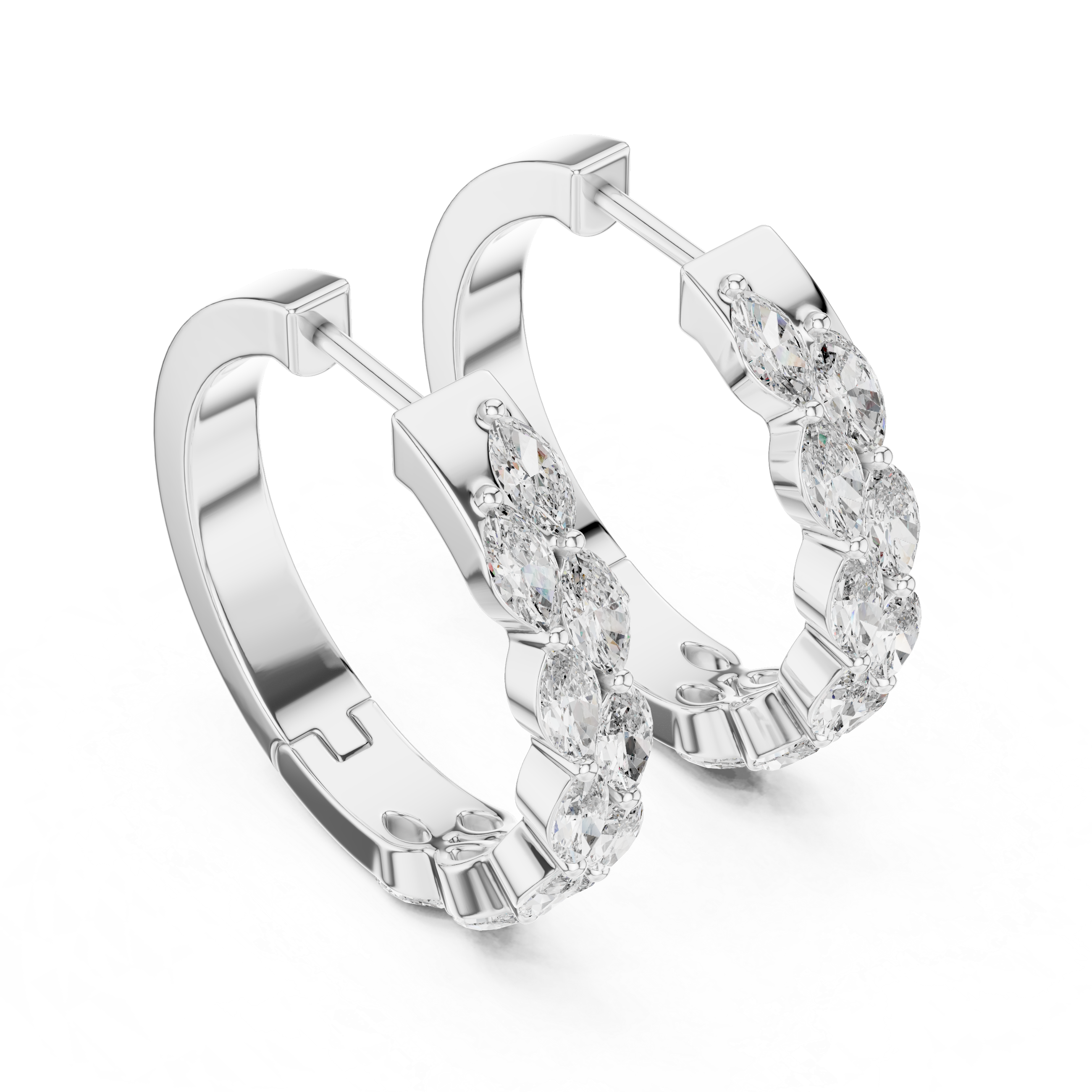 Marquise Cut Diamond Alternating Hoop Earrings