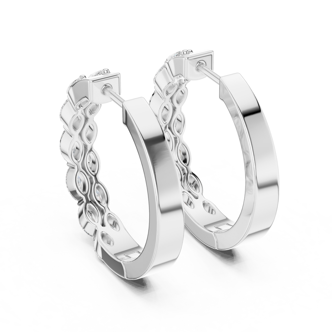 Marquise Cut Diamond Alternating Hoop Earrings