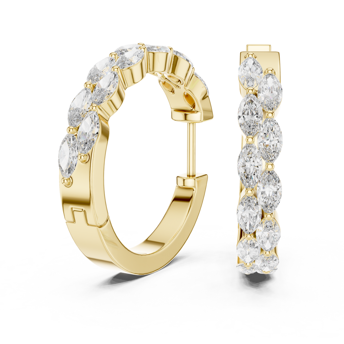 Marquise Cut Diamond Alternating Hoop Earrings