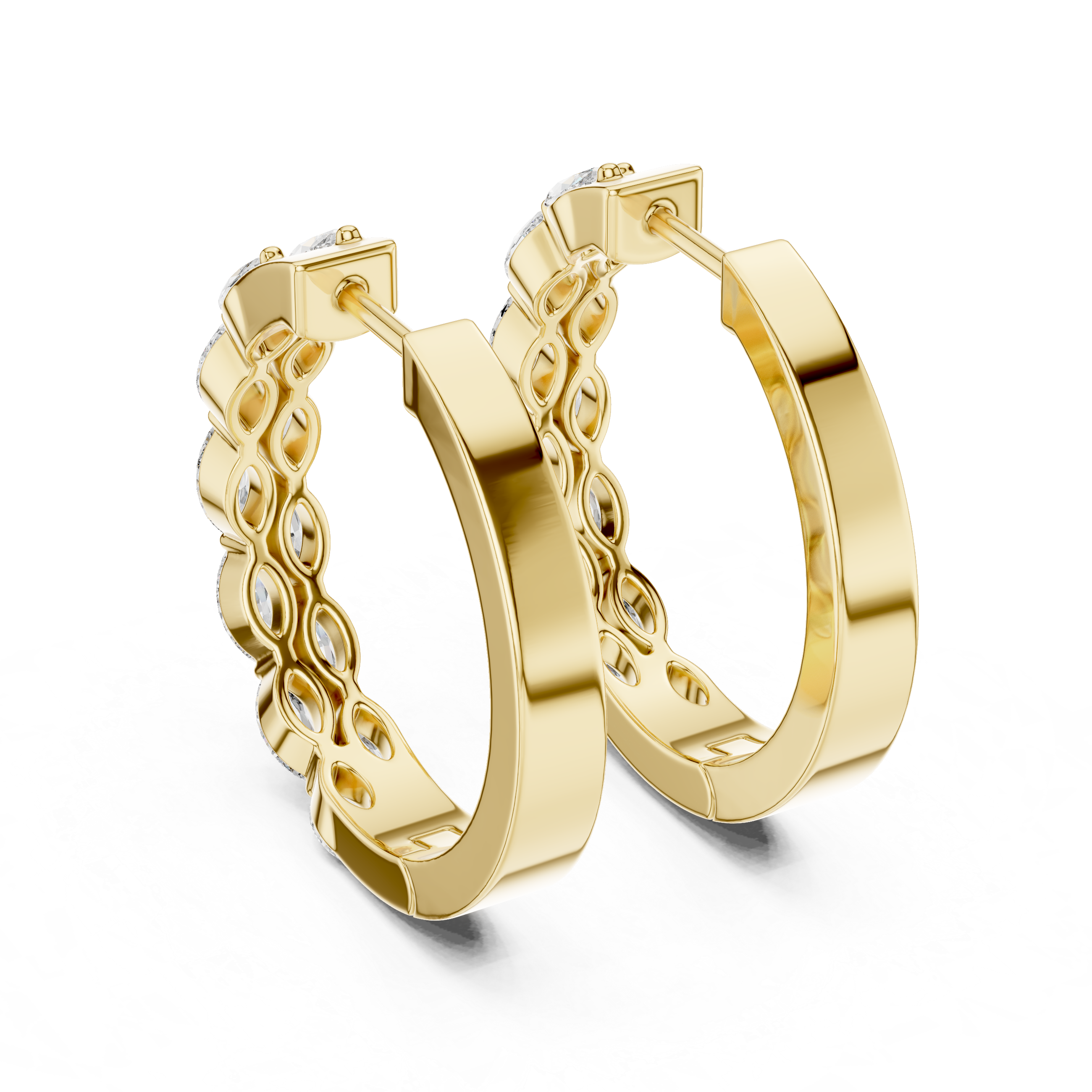 Marquise Cut Diamond Alternating Hoop Earrings