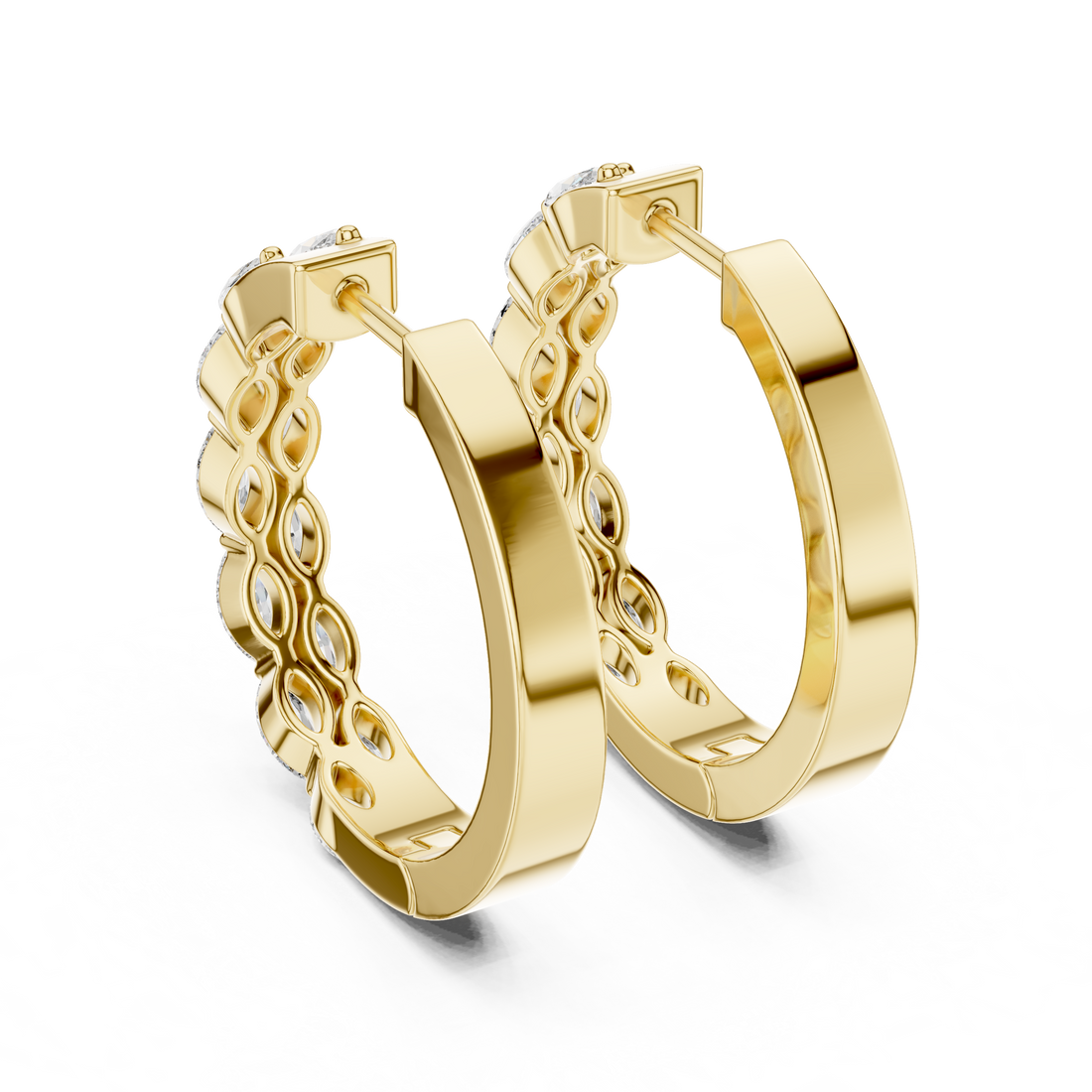 Marquise Cut Diamond Alternating Hoop Earrings