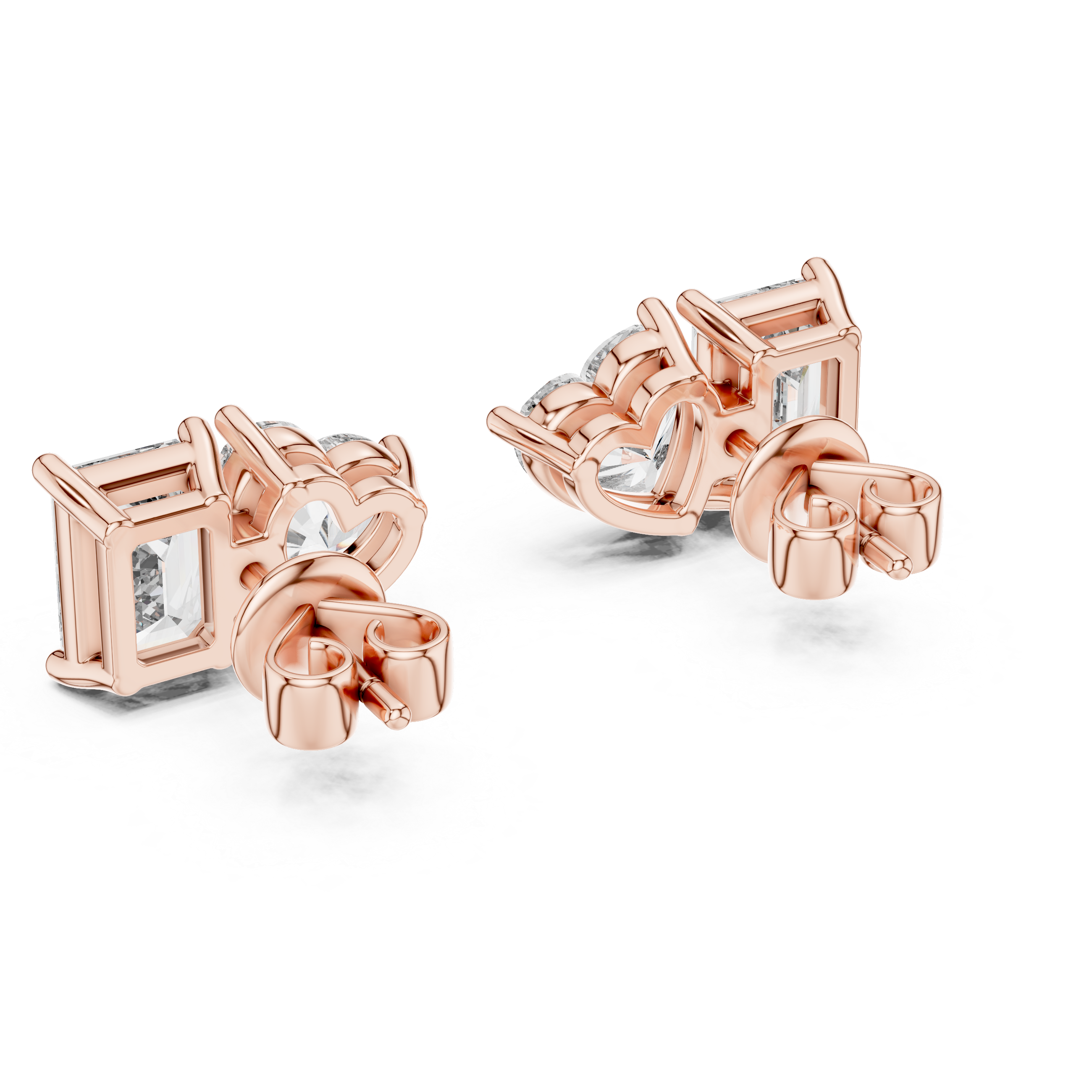 Emerald and Heart Cut Diamond Stud Earrings with Refined Dual-Stone Brilliance