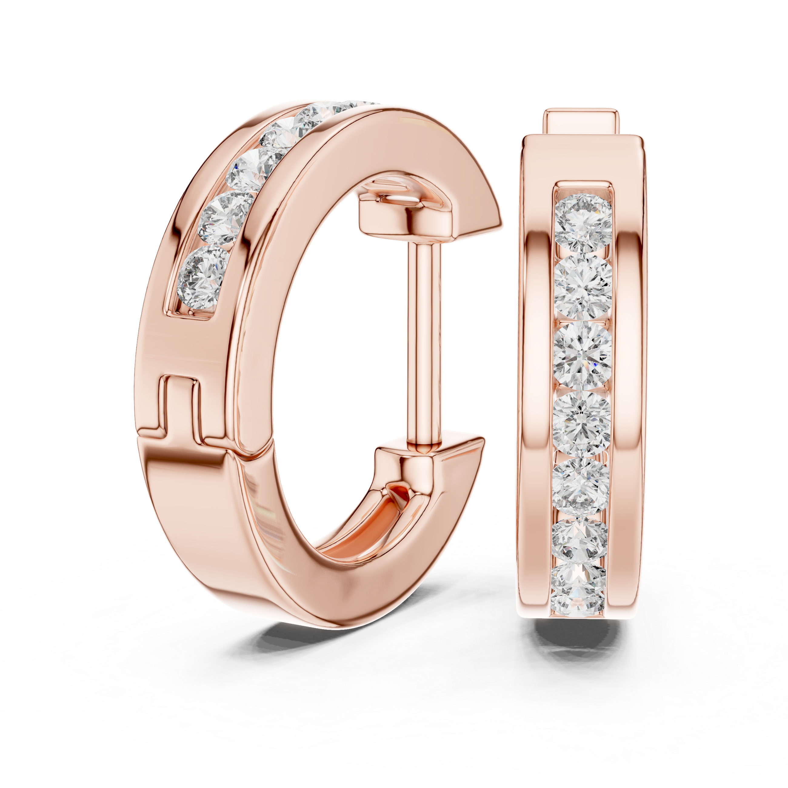 Round Brilliant Diamond Channel Set Huggie Hoop Earrings