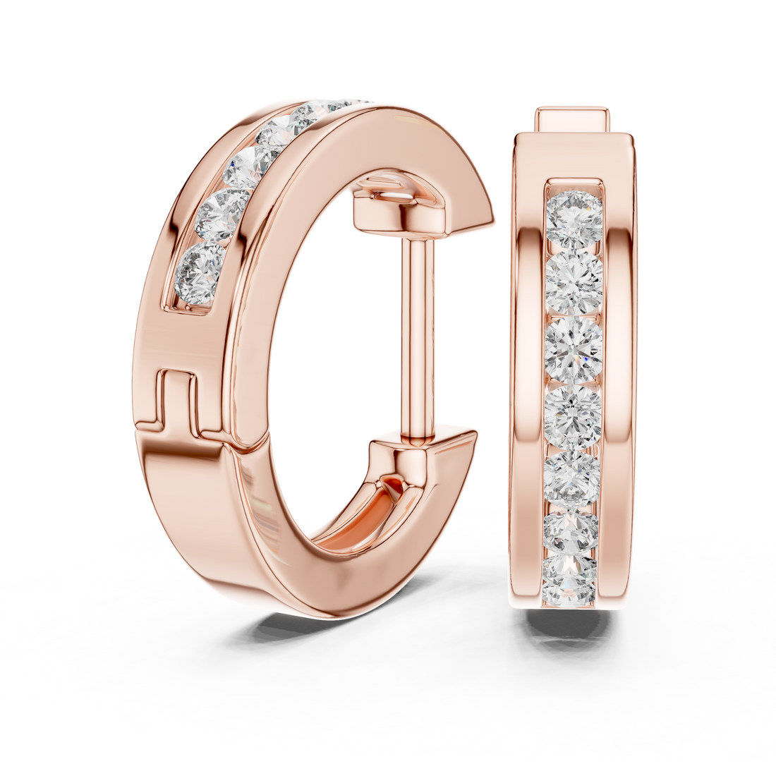 Round Brilliant Diamond Channel Set Huggie Hoop Earrings