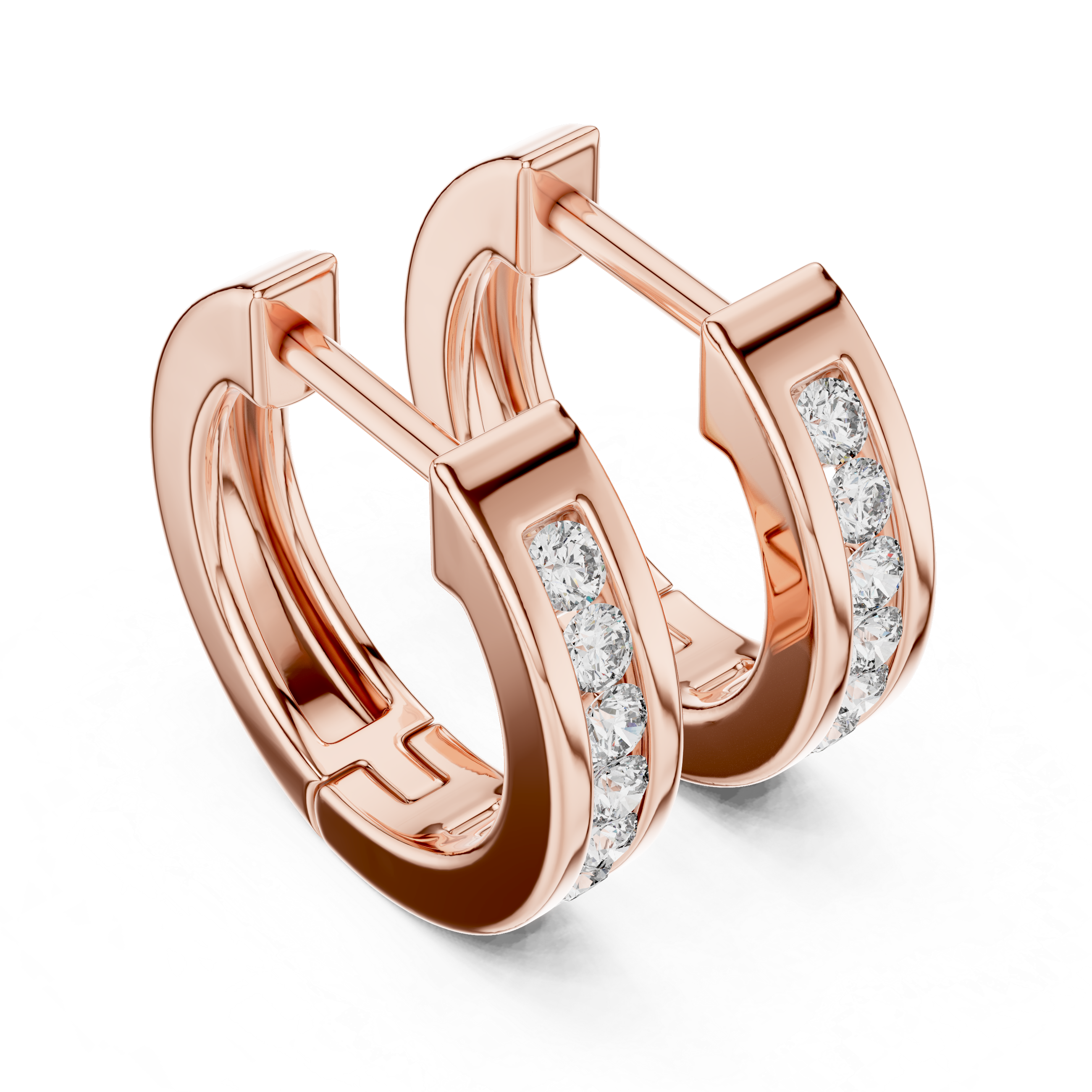 Round Brilliant Diamond Channel Set Huggie Hoop Earrings