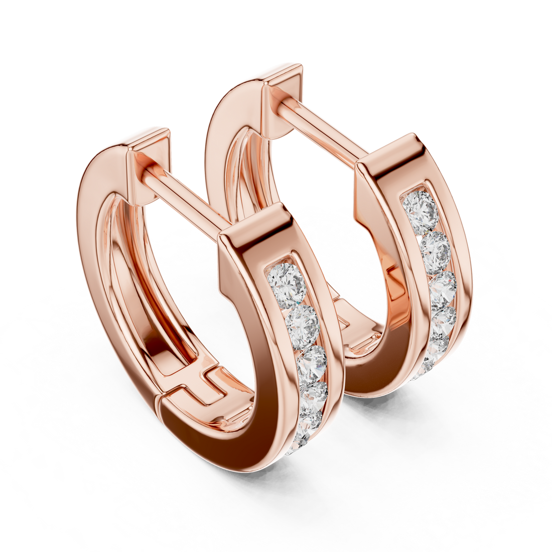 Round Brilliant Diamond Channel Set Huggie Hoop Earrings