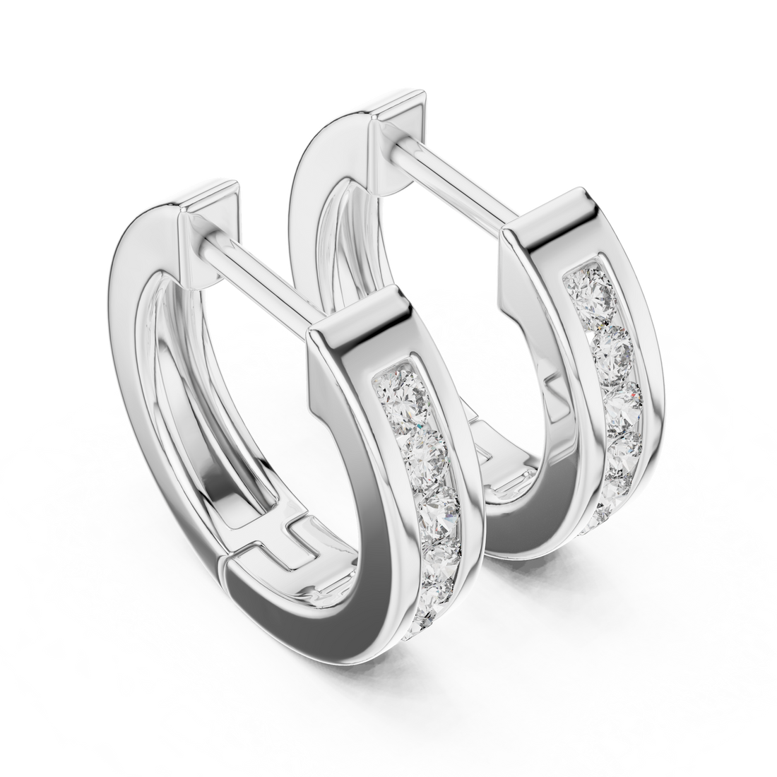 Round Brilliant Diamond Channel Set Huggie Hoop Earrings