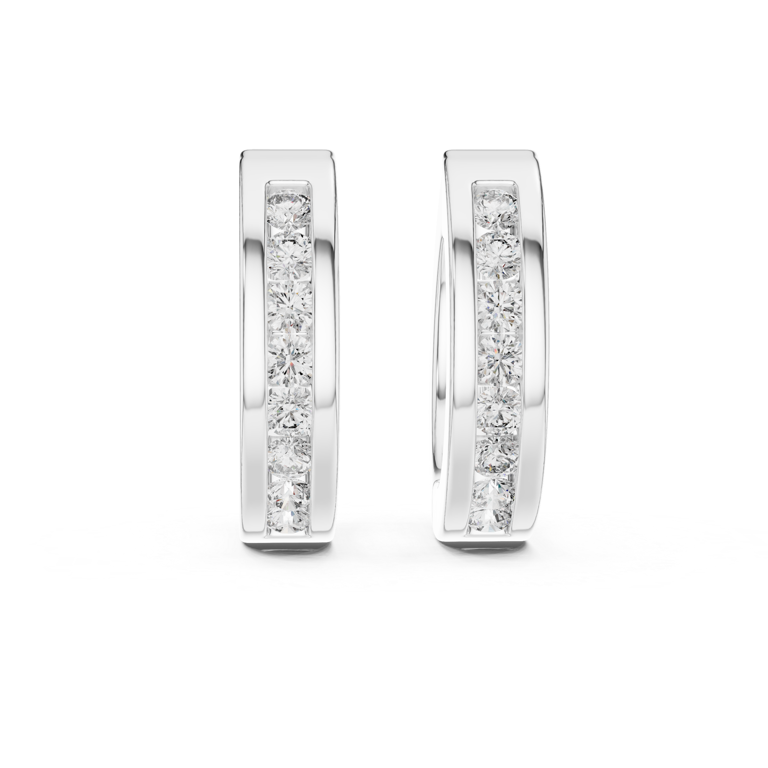 Round Brilliant Diamond Channel Set Huggie Hoop Earrings