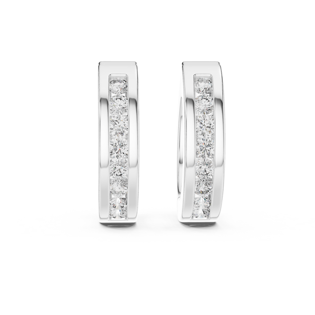 Round Brilliant Diamond Channel Set Huggie Hoop Earrings