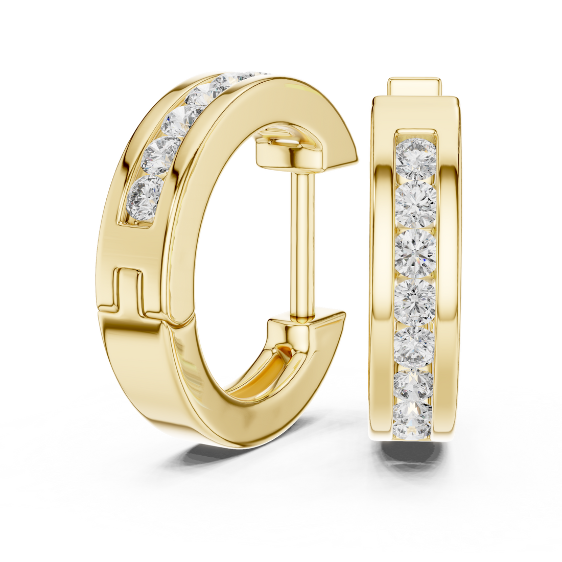 Round Brilliant Diamond Channel Set Huggie Hoop Earrings