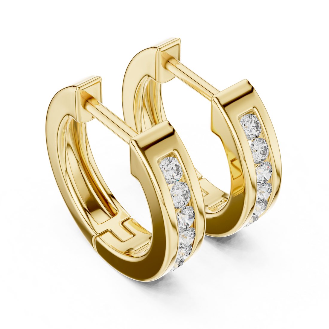 Round Brilliant Diamond Channel Set Huggie Hoop Earrings