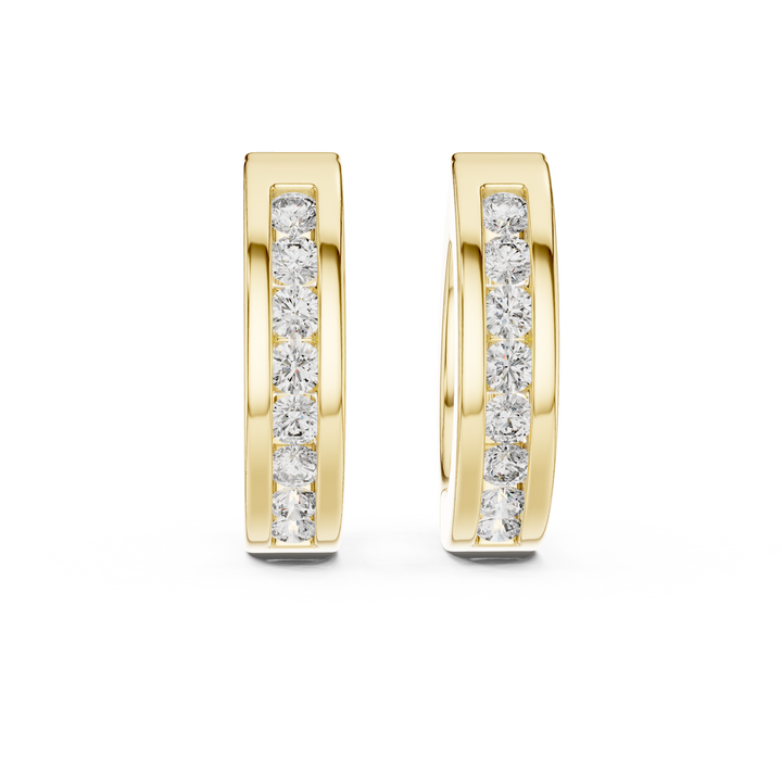 Round Brilliant Diamond Channel Set Huggie Hoop Earrings