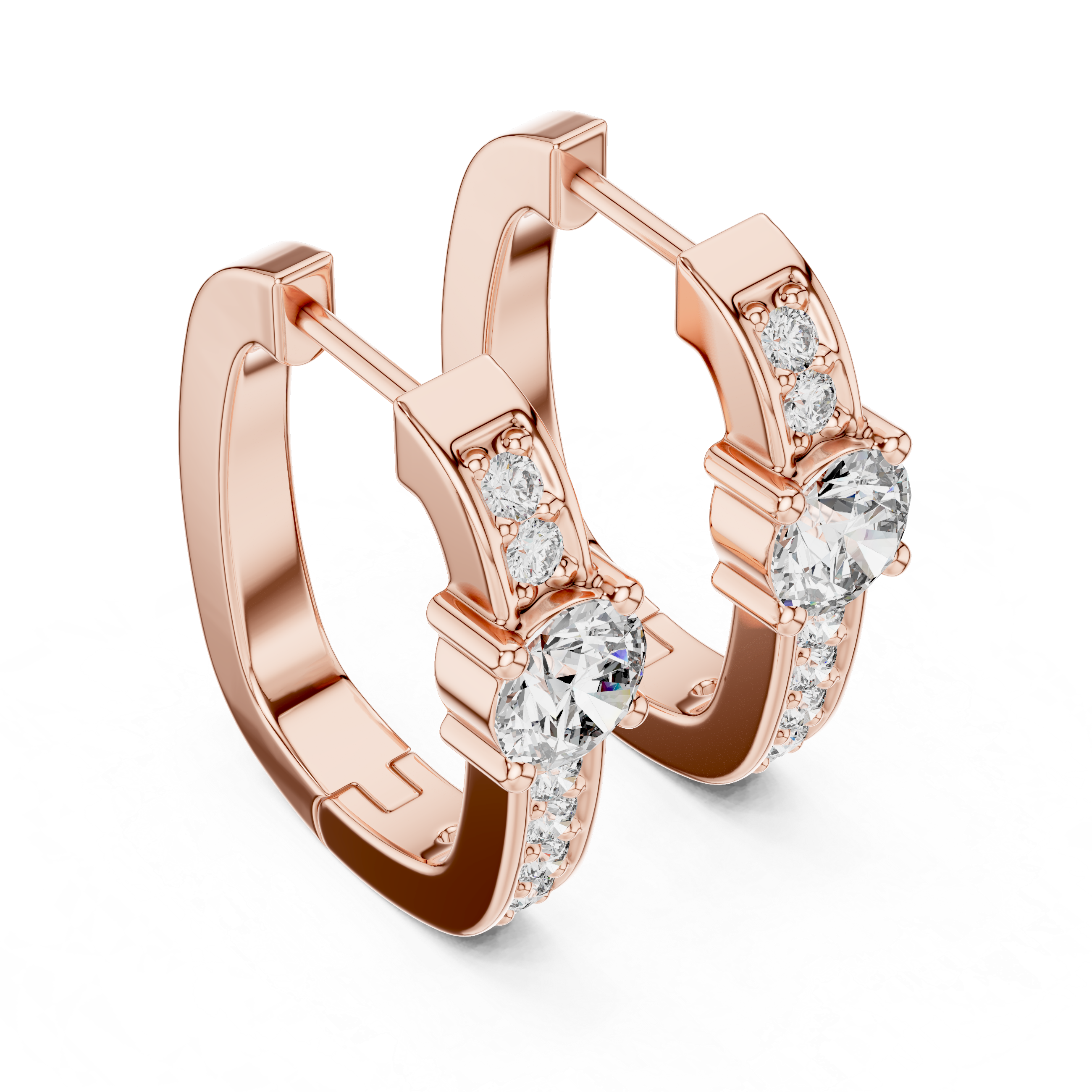 Round Brilliant Diamond Channel Hoop Earrings with Sleek Linear Profile