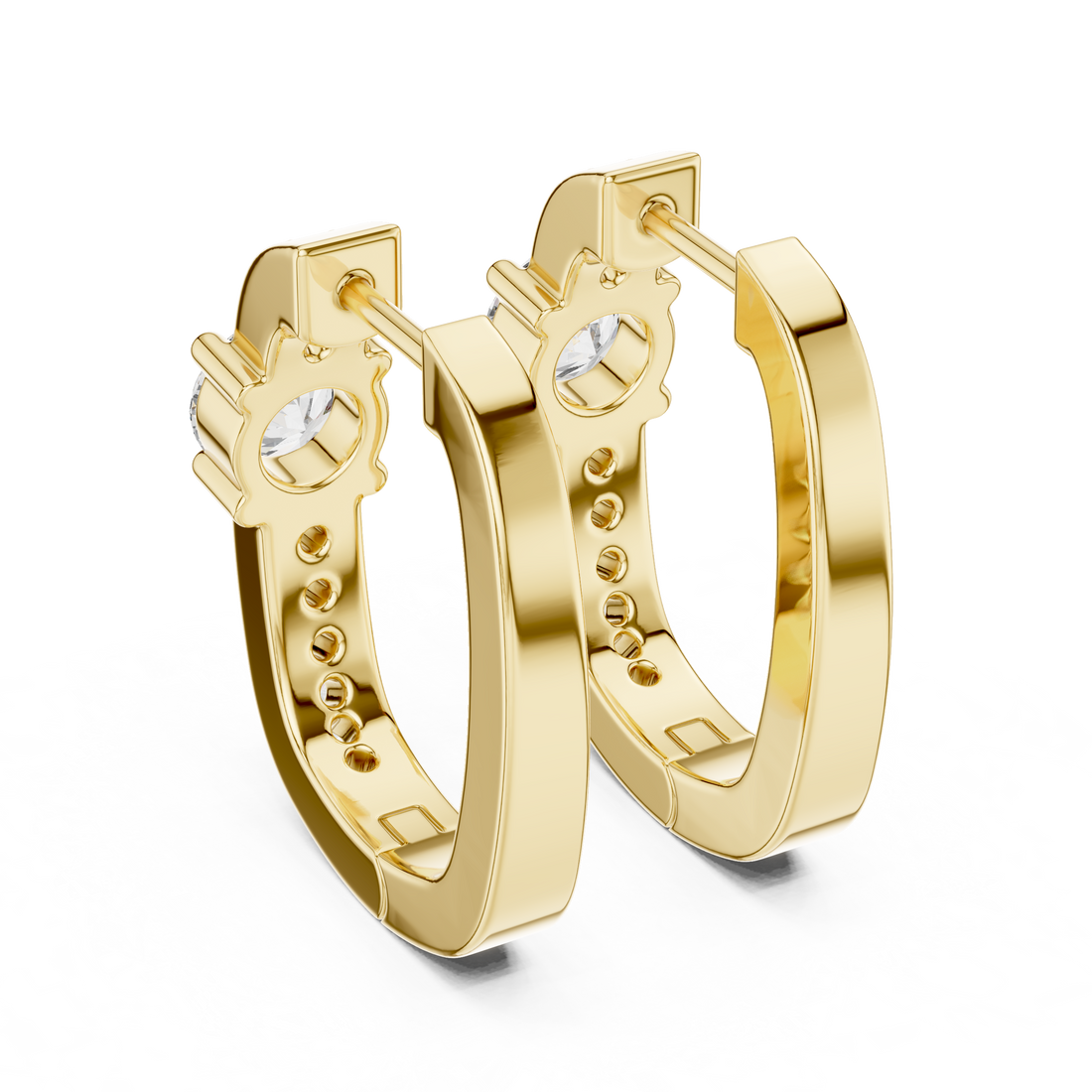 Round Brilliant Diamond Channel Hoop Earrings with Sleek Linear Profile