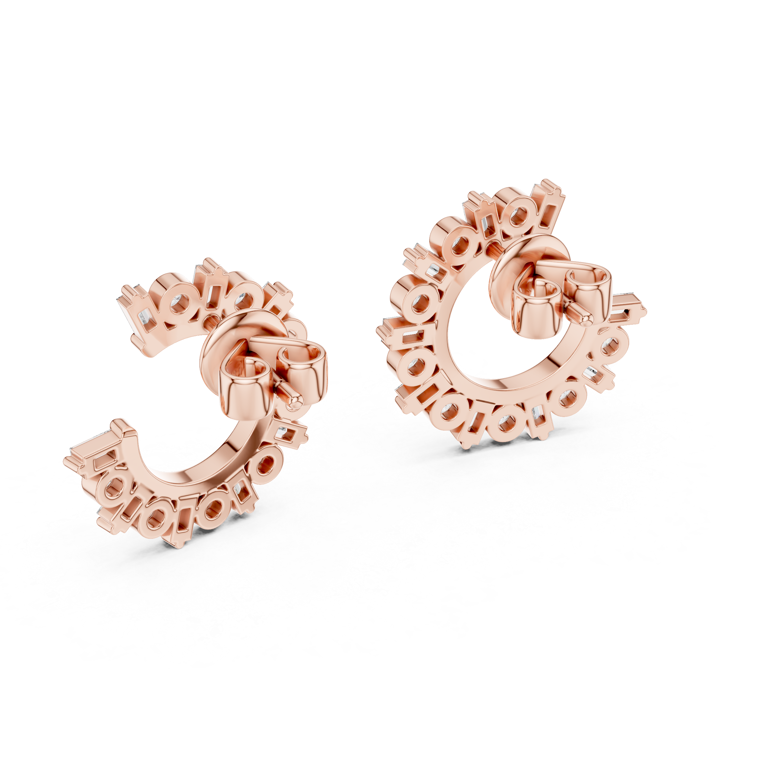 Mixed Cut Diamond Open Hoop Earrings with Radiant Arc Design