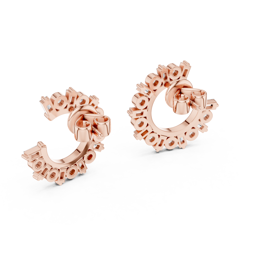 Mixed Cut Diamond Open Hoop Earrings with Radiant Arc Design