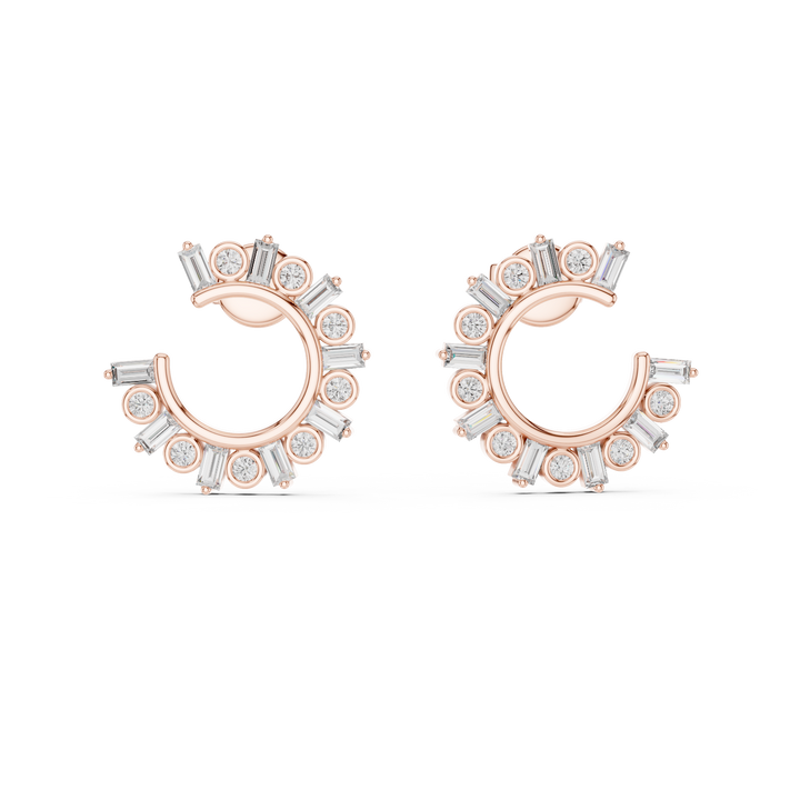 Mixed Cut Diamond Open Hoop Earrings with Radiant Arc Design