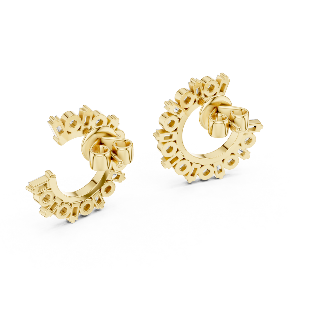 Mixed Cut Diamond Open Hoop Earrings with Radiant Arc Design