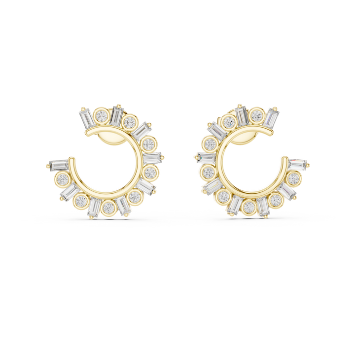 Mixed Cut Diamond Open Hoop Earrings with Radiant Arc Design