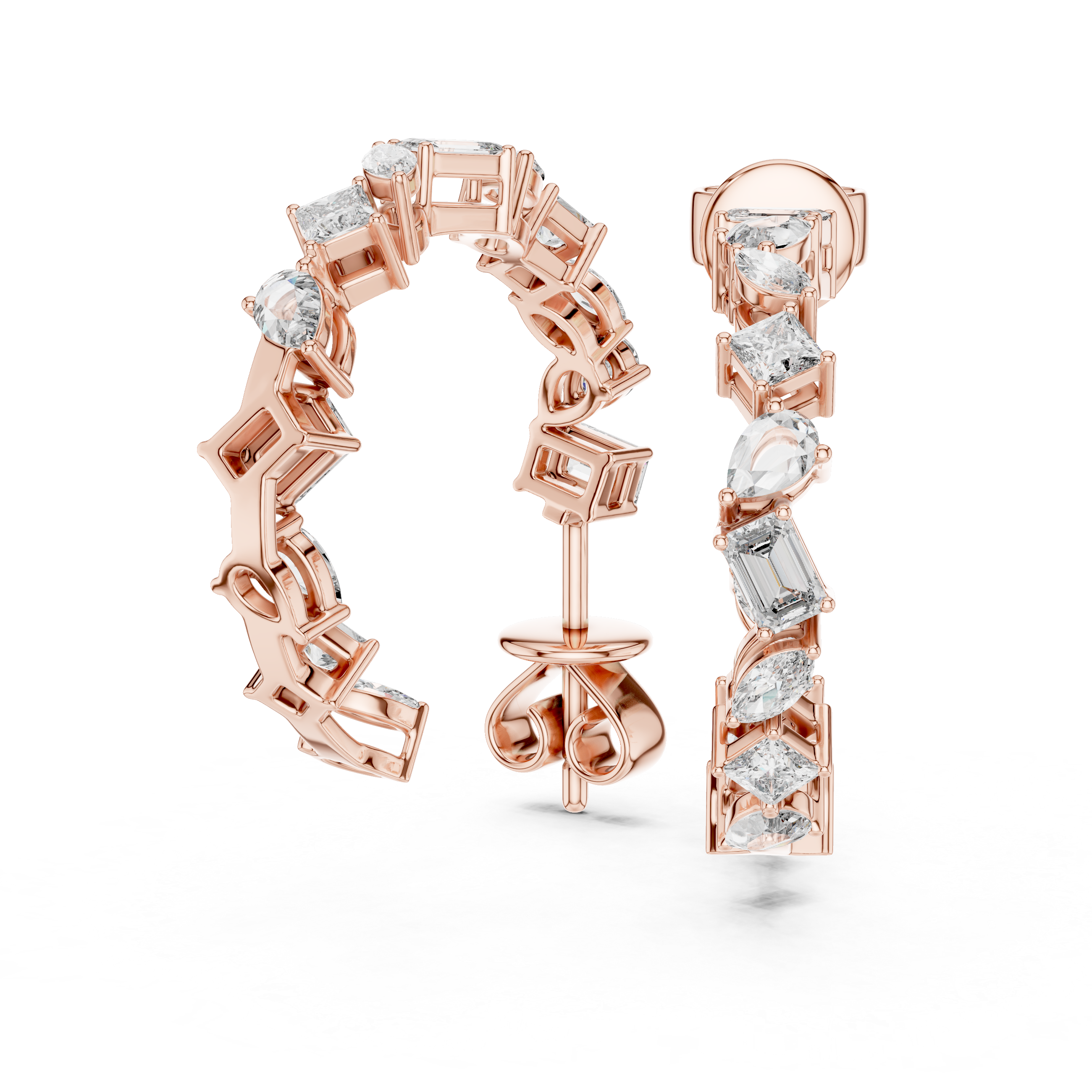 Cascading Mixed Cut Diamond Drop Earrings with Sculpted Vertical Flow