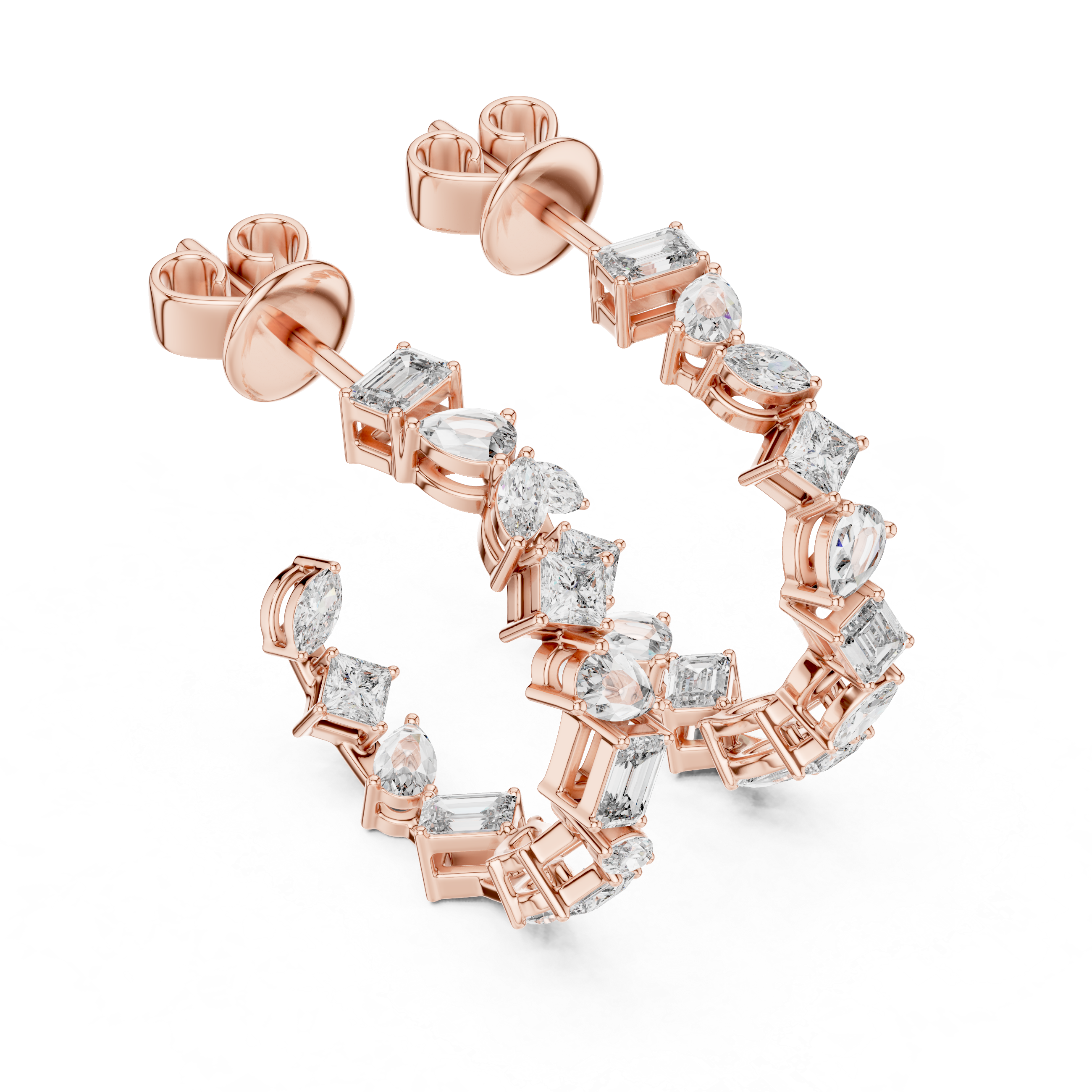 Cascading Mixed Cut Diamond Drop Earrings with Sculpted Vertical Flow