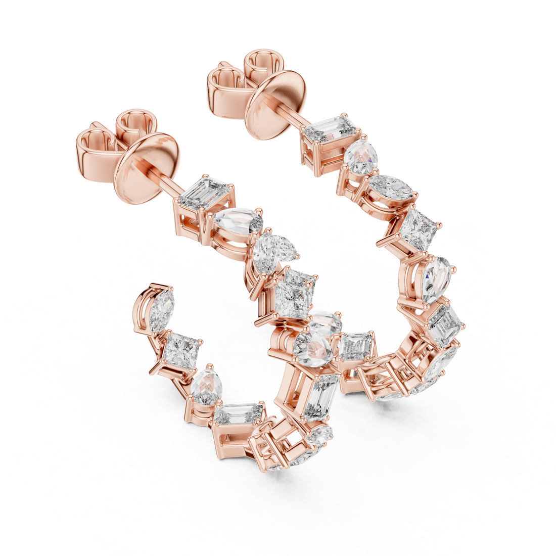 Cascading Mixed Cut Diamond Drop Earrings with Sculpted Vertical Flow