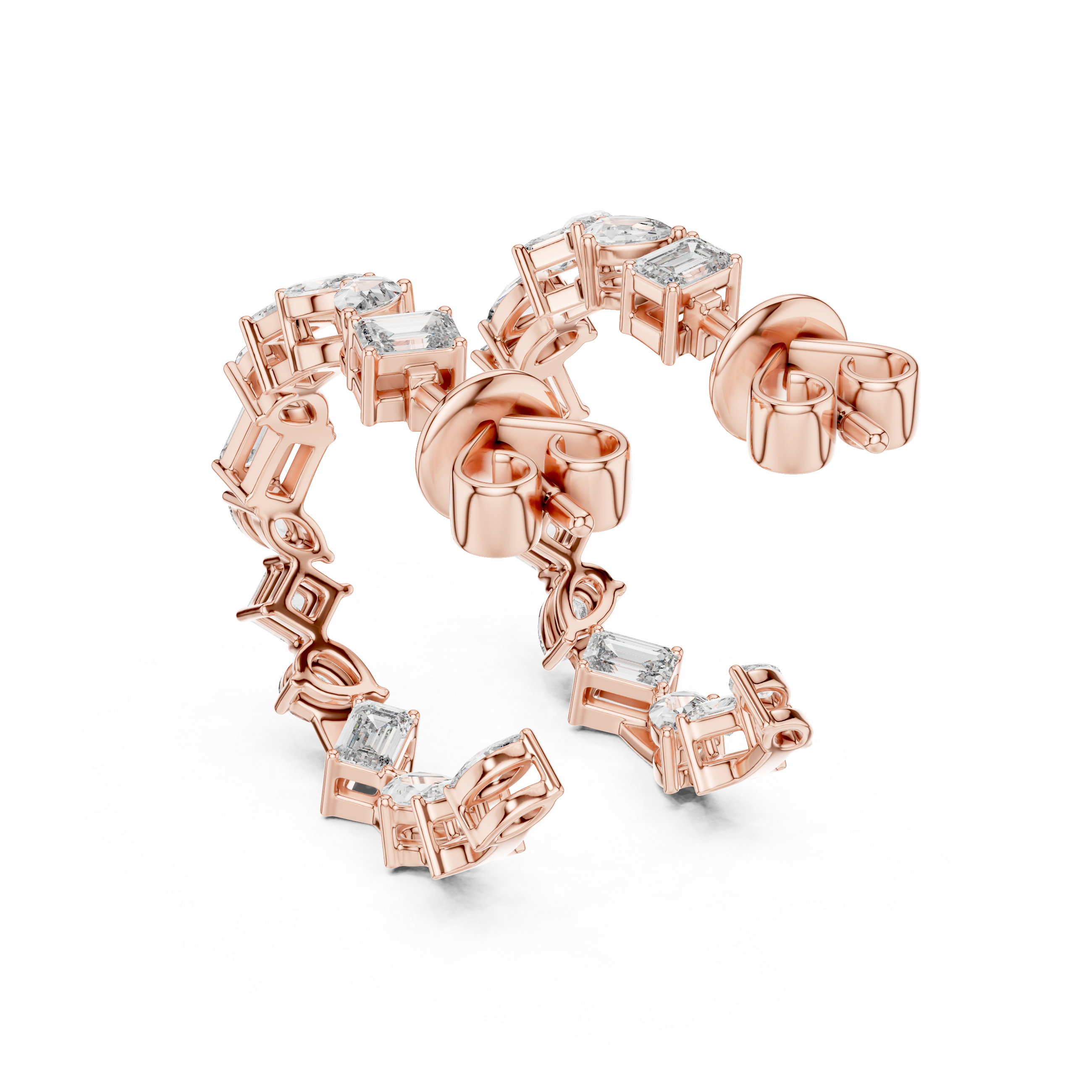 Cascading Mixed Cut Diamond Drop Earrings with Sculpted Vertical Flow