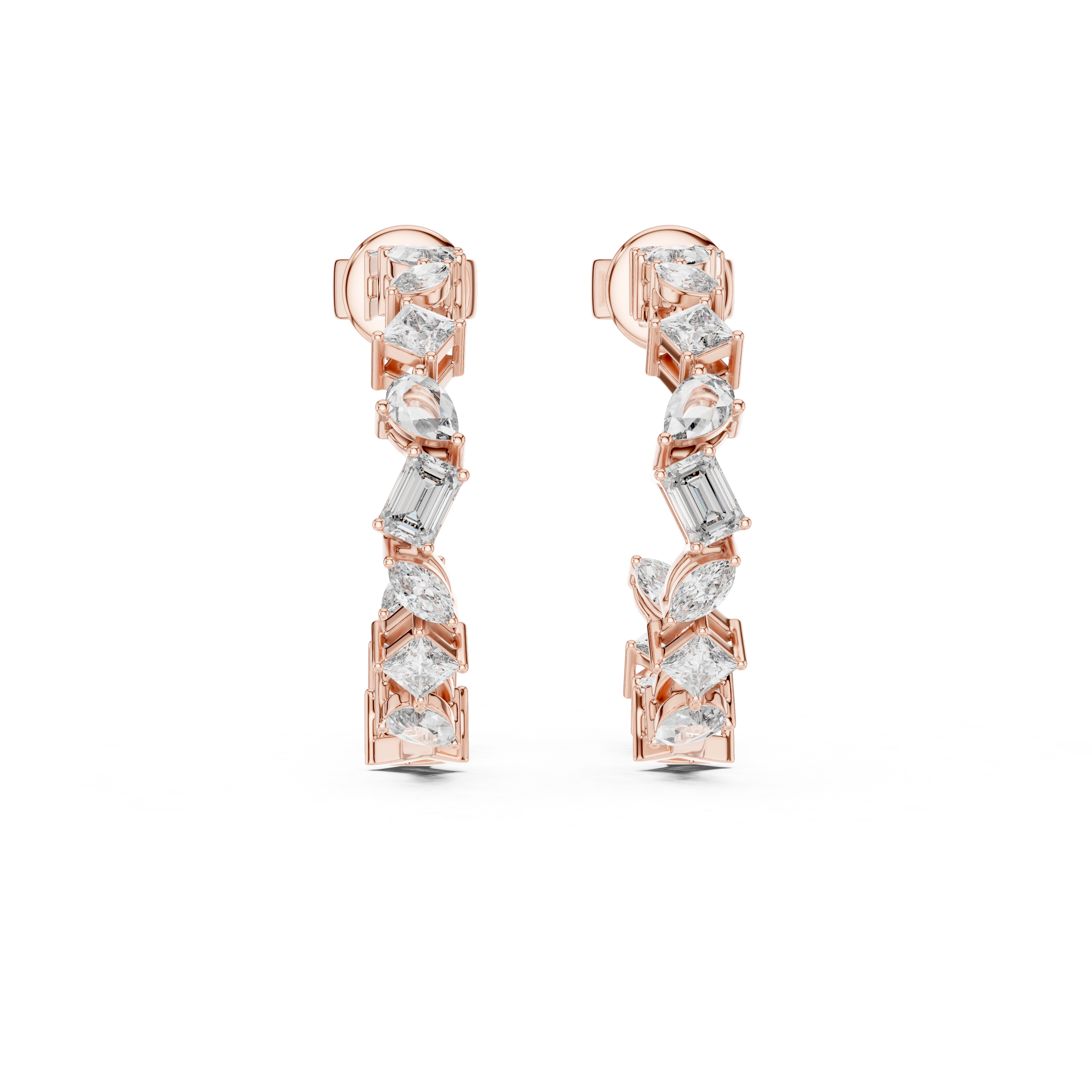 Cascading Mixed Cut Diamond Drop Earrings with Sculpted Vertical Flow