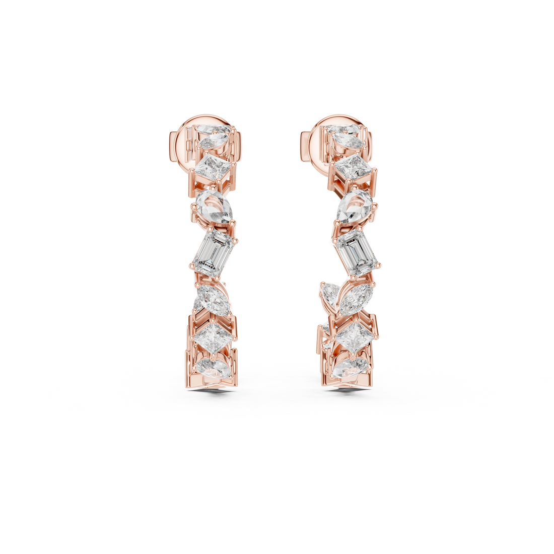 Cascading Mixed Cut Diamond Drop Earrings with Sculpted Vertical Flow