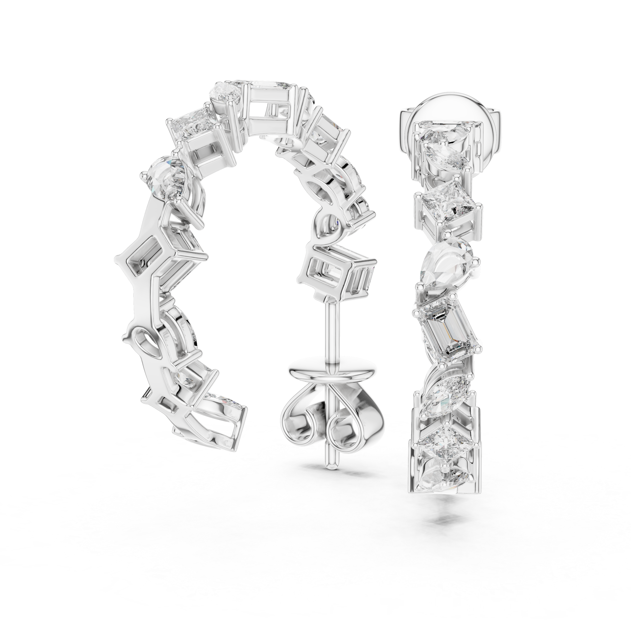 Cascading Mixed Cut Diamond Drop Earrings with Sculpted Vertical Flow