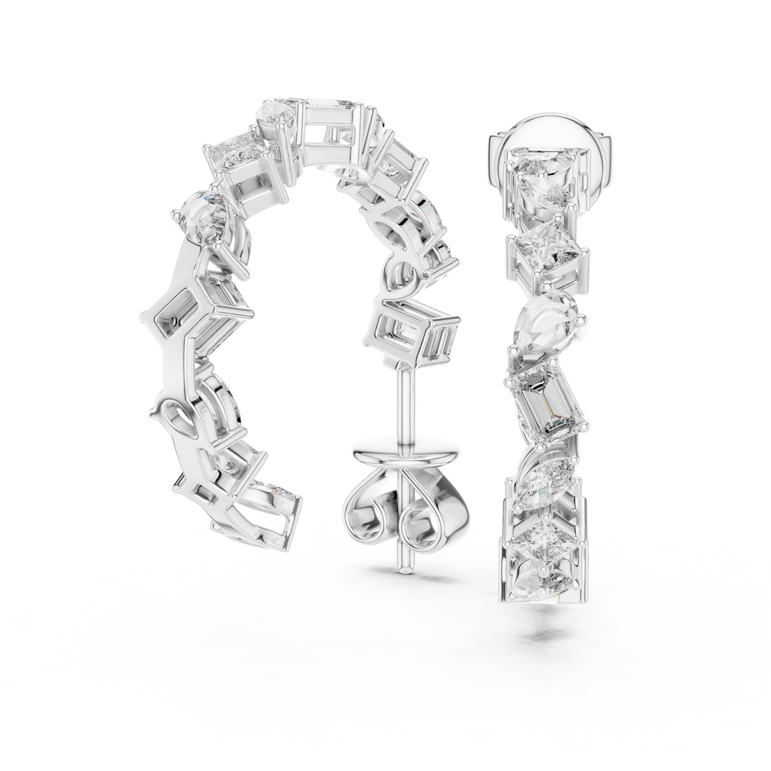 Cascading Mixed Cut Diamond Drop Earrings with Sculpted Vertical Flow